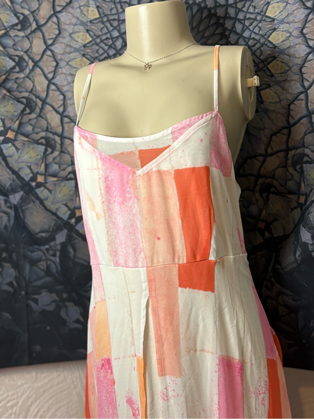 Colorblock Spaghetti Strap Dress - Pink, Orange & Cream